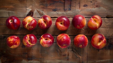 Wall Mural - A group of red apples arranged neatly on a wooden table