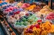 Beautiful Classic Italian Gelato Display in European Shop - Colorful Dairy Treat Decorated to Perfection