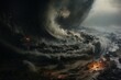 A dark fantasy painting of a massive tornado destroying a city.
