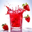 A vibrant color of strawberries splashes on its own juice