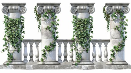 Wall Mural - A 3d realistic illustration of Ivy on marble columns, green vines climbing an antique stone pillar, creeper plants on decorative elements of Greek or Roman architecture, a realistic 3D illustration
