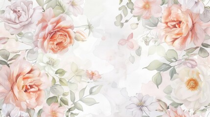 Canvas Print - Watercolor floral pattern of pastel colored flowers on a clean white background