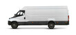 White delivery truck, business van, pickup car on a white background. Transport side view with empty space for branding.