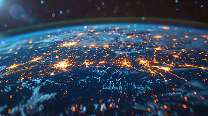 Digital world globe centered on USA, concept of global network and connectivity on Earth, data transfer and cyber technology, information exchange and international telecommunication