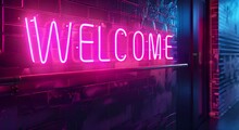 Animation Of The Word Welcome In Neon Colors. Neon Animated Video With Digital Background, Words Welcome.