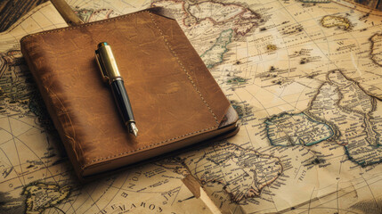 Exploration Journey, Book and Pen with Map