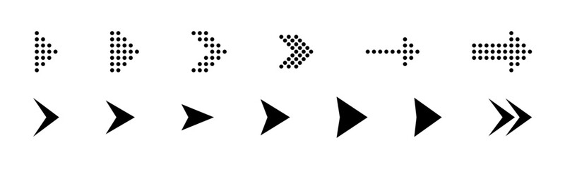 Wall Mural - dotted arrows set. halftone arrow icons. vector arrow collection. arrow icon. arrow cursor set. arro