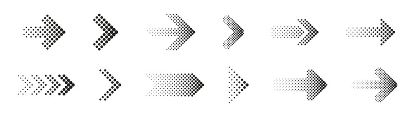Wall Mural - dotted arrows set. halftone arrow icons. vector arrow collection. arrow icon. arrow cursor set. arro