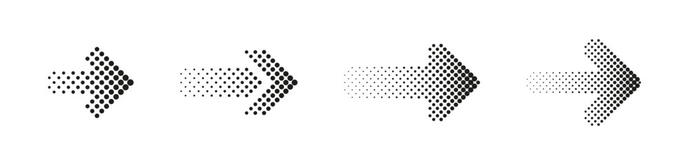 Wall Mural - dotted arrows set. halftone arrow icons. vector arrow collection. arrow icon. arrow cursor set.