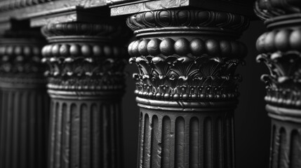 Wall Mural - A close up of a black and white photo with some columns, AI