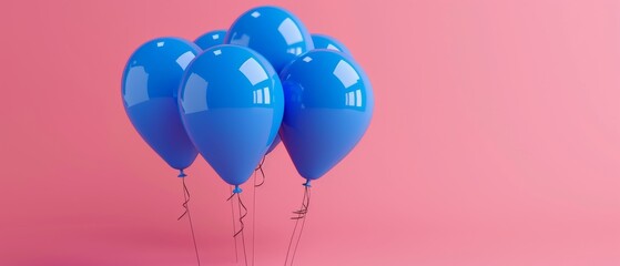 Sticker - Pink balloons on blue background. 3D rendered image