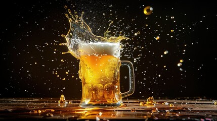 Wall Mural - Develop a visual aesthetic that showcases the crisp and refreshing qualities of beer through an isolated image of a mug with a splash