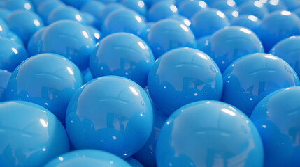 A bunch of blue balloons are floating in the air