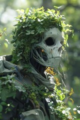 Sticker - A mask with a bunch of leaves and plants on it, AI