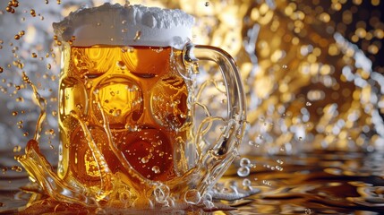 Wall Mural - Envision a dynamic presentation featuring a beer mug with a splash isolated against a backdrop