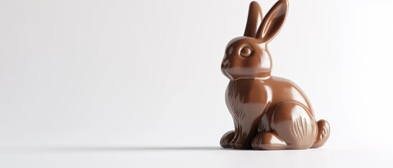 Poster - Concept idea of chocolate Easter bunny on white bright background. Rendering in 3D.