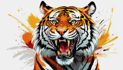 Wall Mural - furious tiger, growling and aggressively running, wildlife, action shot. tiger day. a tiger in the w