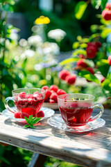 Wall Mural - berry tea in a cup. Selective focus.