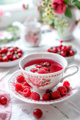 Wall Mural - berry tea in a cup. Selective focus.