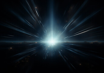 Wall Mural - Powerful explosion of light particles on dark background. Science concept