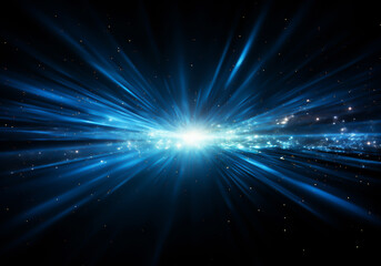 Wall Mural - Powerful explosion of light particles on dark background. Science concept