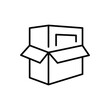 Product packaging icon. Simple outline style. Box, package, carton, cardboard, distribution, open package, delivery service concept. Thin line symbol. Vector illustration isolated.