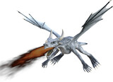 Fototapeta Lawenda - Silver fire breathing dragon in flight illustration