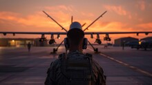 A Faceless Pilot Controlling A Combat Drone, Emphasizing The Detachment In Remote Warfare
