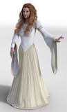 Fototapeta Lawenda - A medieval lady or an enchantress with long red hair dressed in a beautiful long flowing dress