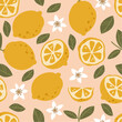 Seamless summer pattern with lemons and leaves. Printing on any surface.