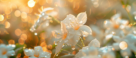 Poster -  jasmine field after rain flower background