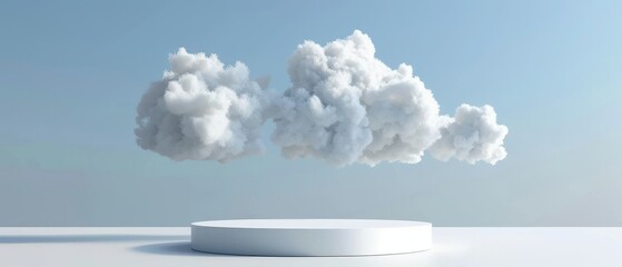 Wall Mural - Clouds floating above a bright white podium. 3D rendering