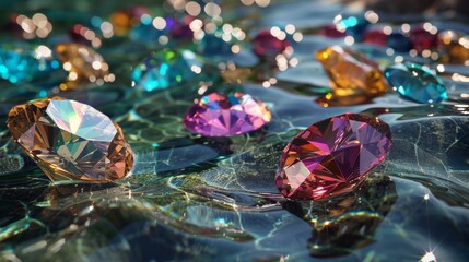 Canvas Print - A close up of many different colored diamonds