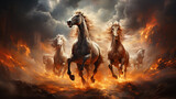Many Horses Running With Flaming Hair Fly In The Air