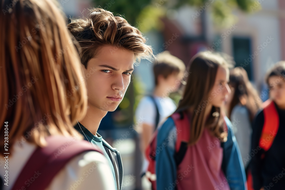 group of students whispering and glancing at another student walking by ...