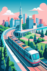 Wall Mural - Futuristic Cityscape with High-Speed Train and Skyscrapers