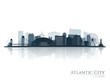 Atlantic city skyline silhouette with reflection. Landscape Atlantic city, New Jersey. Vector illustration.