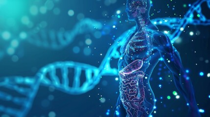Wall Mural - a molecule body concept of human dna in modern form for science illustration in chemistry