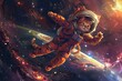 Space Cat Adventure: Kawaii Astronaut Exploring Outer Space