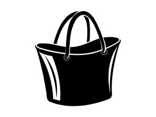 Wall Mural - Black and white tote bag illustration Simple monochrome shopping bag icon. Minimalist design. Logo, pictogram, sign, print. Concept of reusable bags, eco-friendly shopping. Isolated on white backdrop