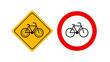 bicycle bike icon traffic road sign, Yellow sign with graphic of bicycle to warn traffics to beware of bicycle lane, Concept of rest, relaxation, exercise, healthy lifestyle, Ecologic city transport