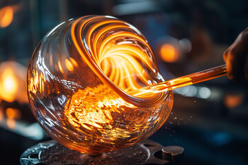 Canvas Print - In the heat of creation - a glassblower's focused intent and passion shape molten glass into exquisite forms - each a fluid masterpiece