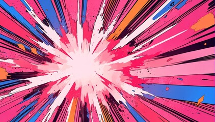 Wall Mural - pink theme explosion retro pop art anime cartoon style background from Generative AI