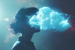 Silhouette of a man with cloud formation showing imagination or dreams.