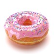 Digitally crafted donut with a glossy pink frosting and colorful sprinkles