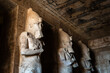 Abu Simbel, Egypt - November 28 2023: Giant statues of Ramses II inside the famous Abu Simbel temple that lies south of Aswan in the Nubian region of upper Egypt.