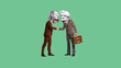 © master1305 - Two men in formal wear shaking hands in agreement and partnership. Contemporary art collage. Cooperation and business matters. Concept of creativity, retro and vintage style, imagination, surrealism