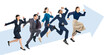 © metamorworks - 上に向かってジャンプする多国籍ビジネスパーソンのグループ　背景透過全身写真PNG（1人ずつのPNG画像も販売しております。作成者リンクから「PNG」で検索してください）