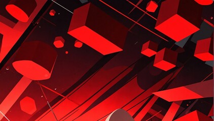 Wall Mural - abstract red theme geometric shapes retro pop art anime cartoon style background from Generative AI