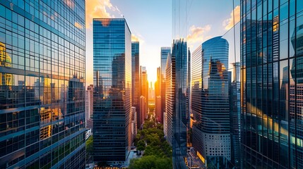 Aerial View of Reflective Skyscrapers in a Modern City s Financial District